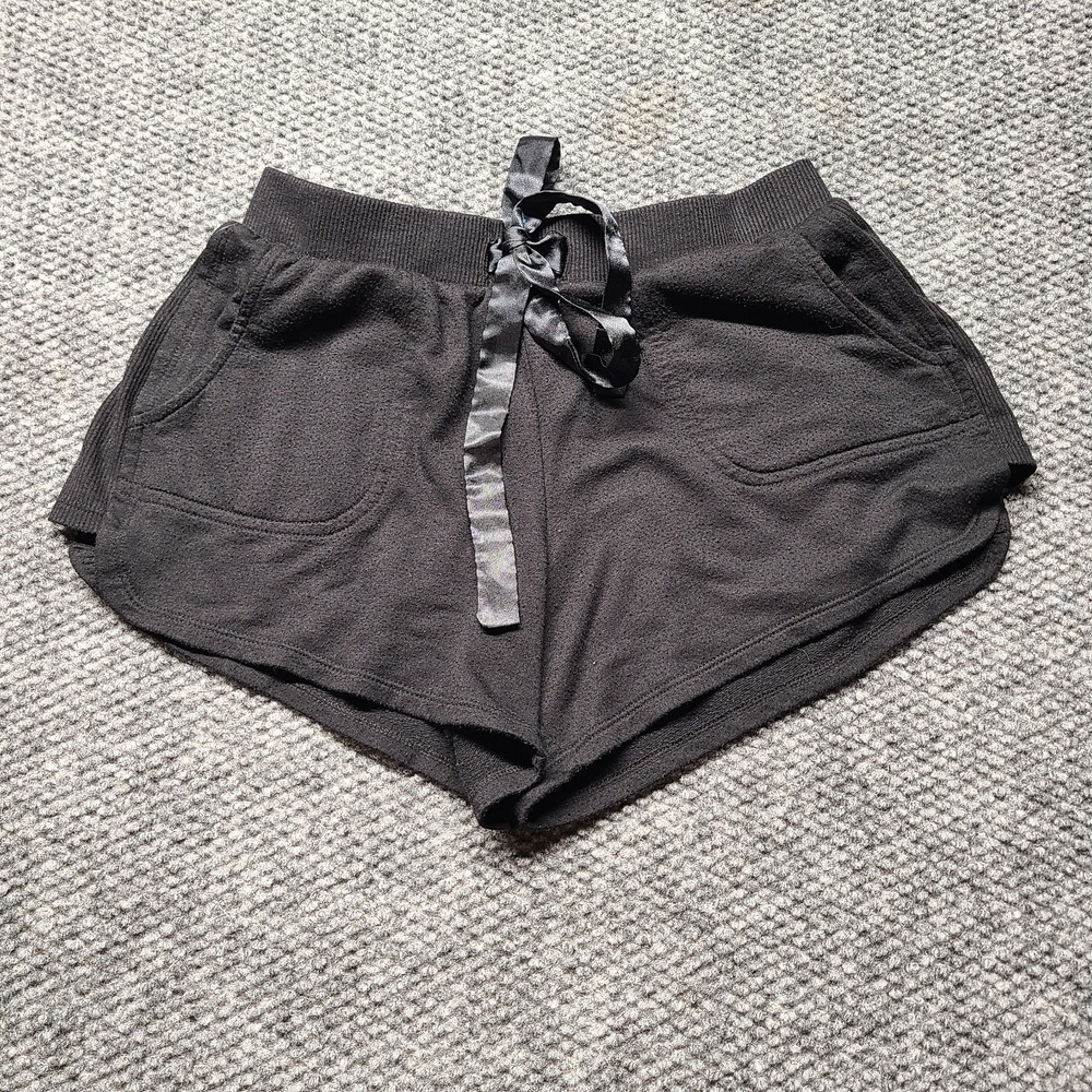 Flora Nikrooz Lounge Micro Shorts Womens S Black Elastic Waistband Satin Ribbon